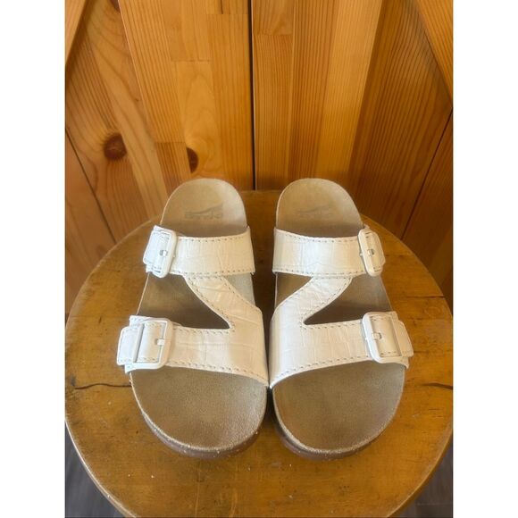 DANSKO White Slide Leather Sandals Vibram Cork Sole Size EU 37 US 6.5-7 - Picture 2 of 8